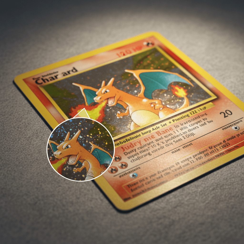 Close-up detail of card grading evaluation under professional lighting