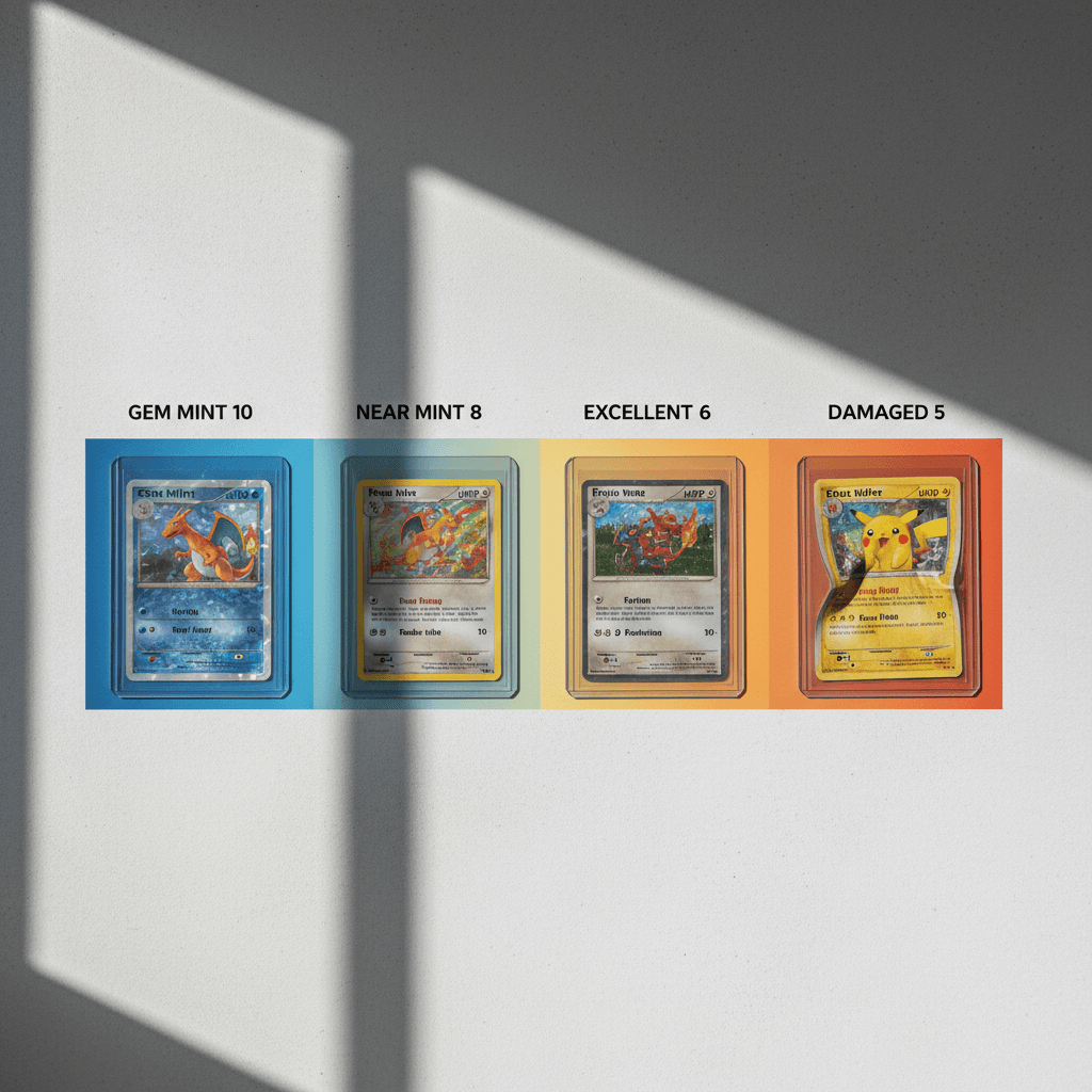 Trading cards arranged by grading scale