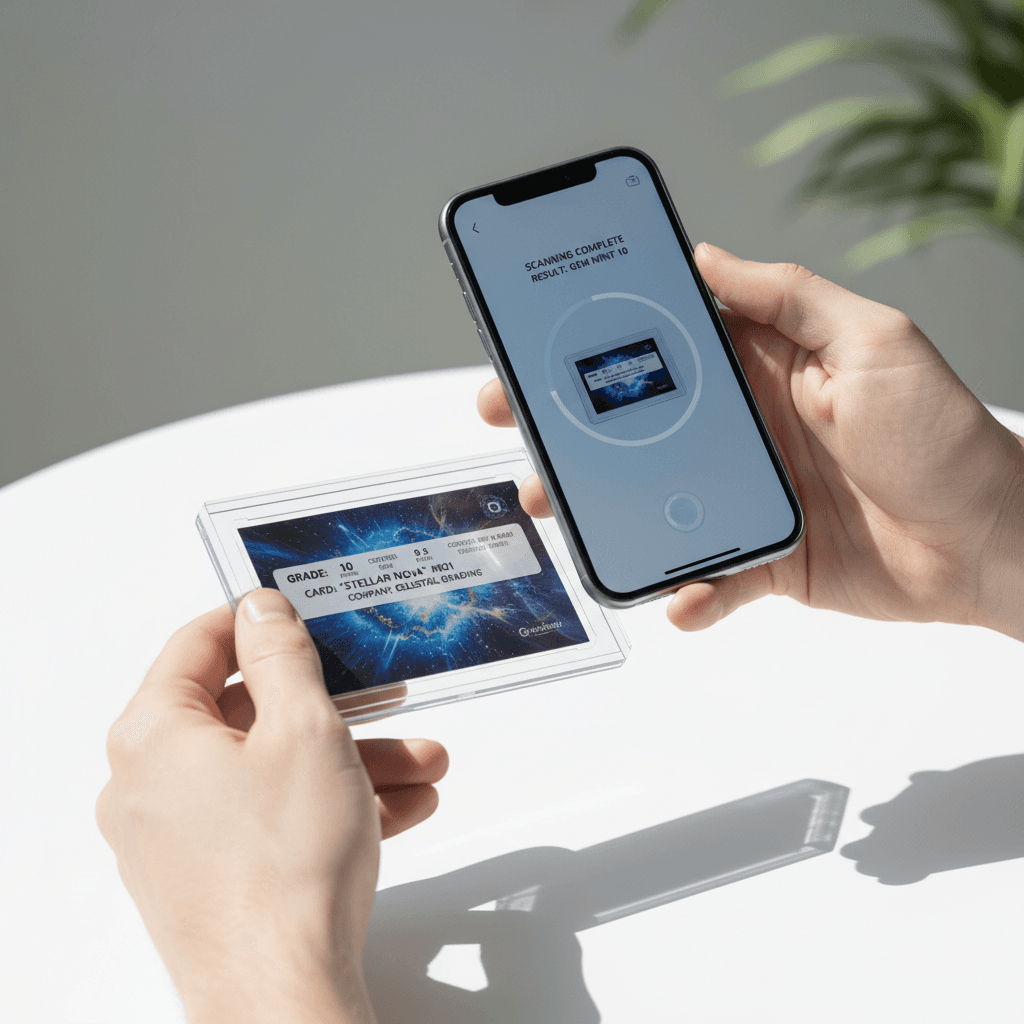 Smartphone scanning a trading card