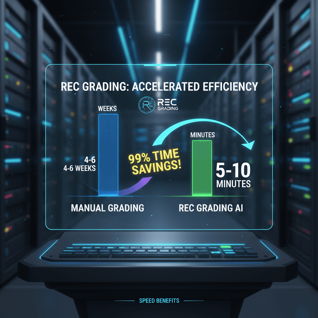 Digital chart comparing REC Grading speed in minutes versus traditional weeks